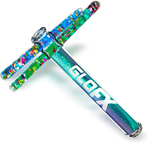 GloFX Aurora Borealis Liquid X - Juguete de tubo caleidoscopio - Varitas de purpurina dobles (azul y verde azulado) - Incluye tubo, varitas y