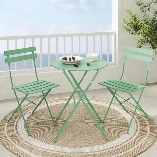 Miniatura 16 de Grand patio Juego de muebles plegables de 3 piezas para exteriores con marco de acero de primera calidad, diseño portátil para bistró y balcón Verde