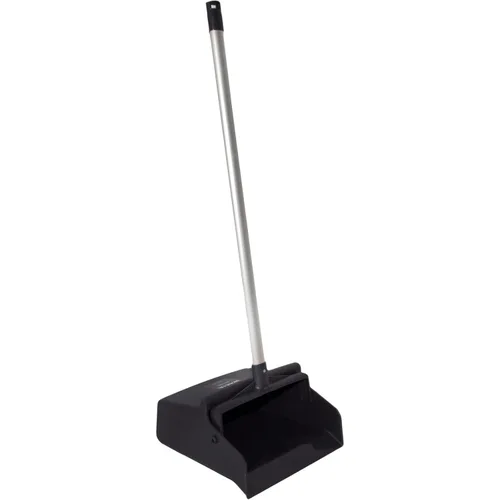 SPARTA - Recogedor vertical con mango de aluminio, borde dentado para peinar escobas, bloqueo de yugo seguro con orificio para colgar de fácil Negro