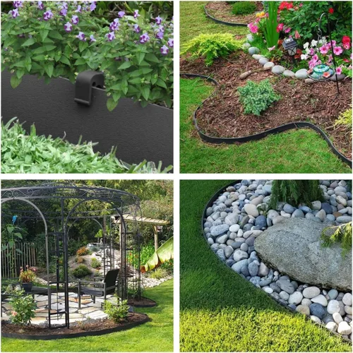 Miniatura 2 de Borde de jardín de plástico negro, bobina de borde de 5 pulgadas de alto, flexible y reforzado con tratamiento anti-UV (20 pies con 6 estacas)