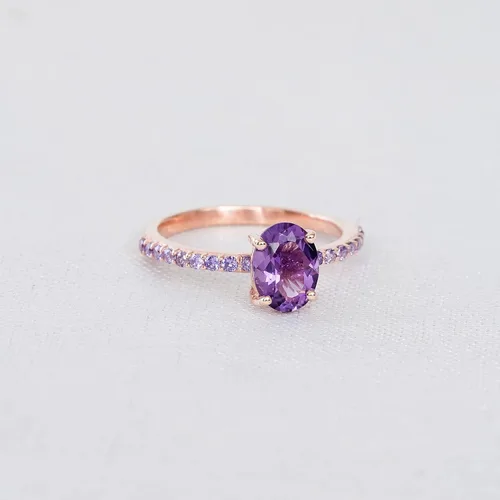 Miniatura 2 de KANISHKA GEMS JEWELS - Anillo de compromiso con amatista morada, chapado en oro rosa