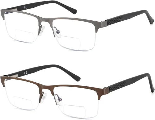 Miniatura 13 de Lentes de lectura progresivas bifocales sin línea, multifocales, con bloqueo de luz azul, para computadora, marco metálico para hombres