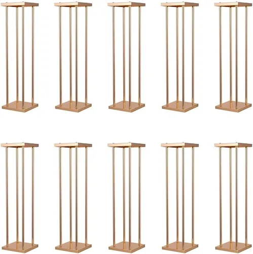 Miniatura 7 de 10 piezas de soporte de flores de boda soporte de metal para jarrón con platos, columna de metal dorado rectangular de 7.87 x 7.8 pulgadas, 7 x 23.6