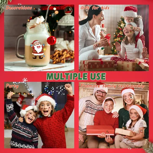 Miniatura 6 de 36 hojas de tatuajes temporales de Navidad, muñeco de nieve, pingüino, alce, Papá Noel, tatuajes para rellenar calcetines de Navidad y regalos