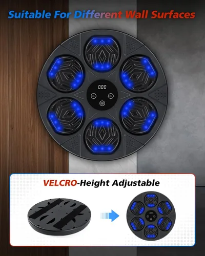 Miniatura 7 de Máquina de boxeo de música, punzonadora de sonido con guantes de boxeo, blanco de boxeo electrónico montado en la pared para adultos y niños, 9 modos