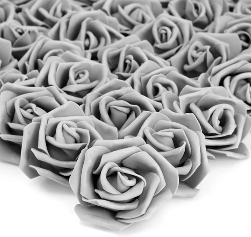 Bright Creations Rosas de espuma de flores artificiales, paquete de 100 cabezas de flores de polietileno gris de 3 pulgadas, rosas grises sin tallo
