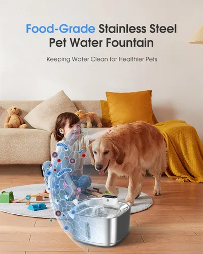 Miniatura 2 de Fuente de agua inalámbrica para gatos de acero inoxidable, fuente de agua inteligente para mascotas, 3.2L/108 onzas con filtros y 2 cabezales