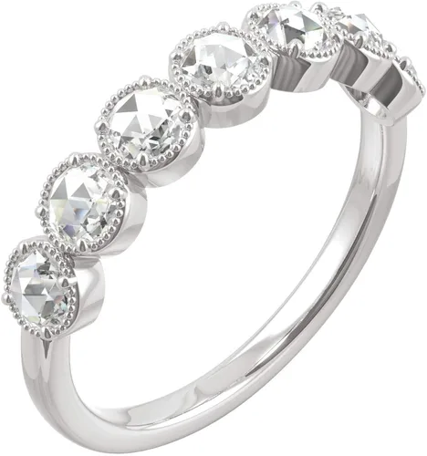Miniatura 2 de Charles & Colvard Alianza de boda milgrain de corte rosa redonda de moissanita de oro blanco, 0.42cttw DEW