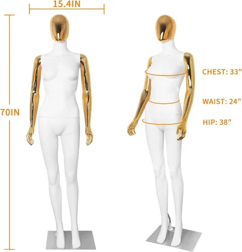 Miniatura 3 de Maniquí femenino de cuerpo completo, cuerpo blanco, cabeza dorada, manecillas doradas, maniquí de costura de 70 pulgadas, maniquí articulable