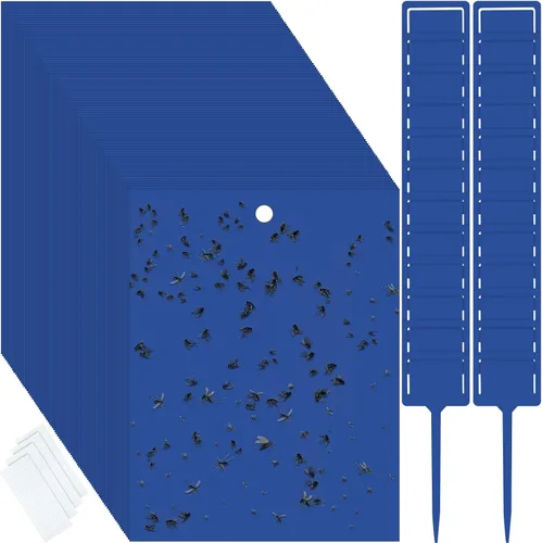 Miniatura 10 de Qualirey 50 trampas adhesivas amarillas de 6 x 8 pulgadas para mosquitos de doble cara para moscas de la fruta para plantas de interior y exterior
