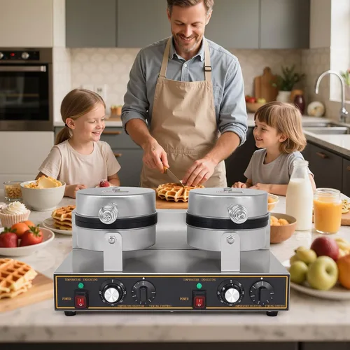 Miniatura 8 de Dyna-Living Máquina de gofres doble de 2400 W, para restaurante, antiadherente, redonda, waflera comercial, máquina de gofres grande para hotel