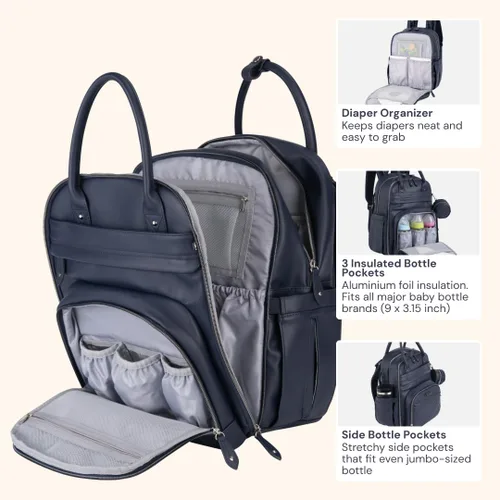 Miniatura 28 de BabbleRoo - Mochila para pañales - Bolso de viaje con artículos esenciales para bebés - Mochila multifunción resistente al agua, bolso de viaje