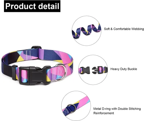 Miniatura 58 de Mercano Collar ajustable para perro, patrones de diseño especial, nailon suave, cómodo y resistente, collar para mascotas para perros pequeños
