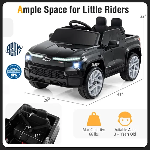 Miniatura 7 de Costzon Vehículo para montar en coche, camión Chevrolet con licencia de 12 V, vehículos eléctricos para niños con control remoto, almacenamiento