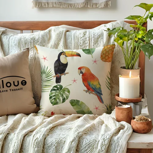 Miniatura 2 de ULOVE LOVE YOURSELF Fundas de almohada decorativas para el hogar, patrón de flamenco y hojas de flores tropicales, fundas de cojín de verano de 18 x