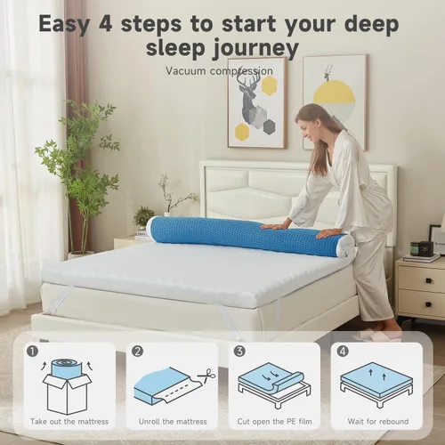 Miniatura 7 de WAVV Cubrecolchón de espuma viscoelástica de gel de 3 pulgadas, tamaño Queen, funda de colchón de caja de huevos, almohadilla de enfriamiento