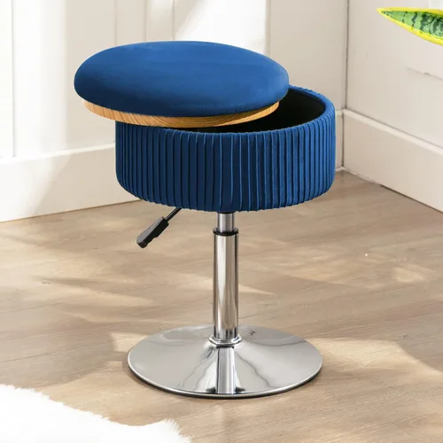 Miniatura 9 de LUE BONA Taburete giratorio de 360° para sala de maquillaje, taburete ajustable en altura para tocador con almacenamiento, pequeño cuero sintético
