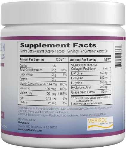 Miniatura 2 de Makana Péptidos de colágeno Plus – con Verisol®, vitamina C, ácido hialurónico y aminoácidos – Apoya el cabello, la piel, las uñas