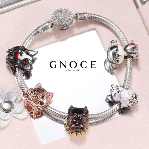 Miniatura 5 de GNOCE Abalorio de plata de ley para perro chapado en negro para pulsera o collar de mascotas para mujeres y niñas