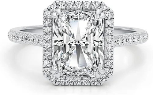 Miniatura 3 de Anillo de compromiso de moissanita de corte radiante de 3 quilates para mujer, en oro blanco de 14 k (G-H, VVS, 3.35 CTW), anillo de compromiso