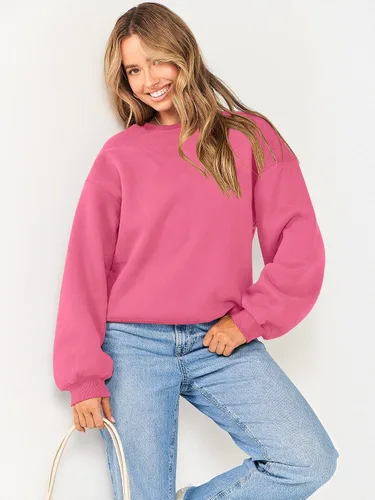 Miniatura 7 de ANRABESS Sudadera de manga larga para mujer, casual, cuello redondo, ajuste holgado, sudadera con capucha de forro polar para otoño