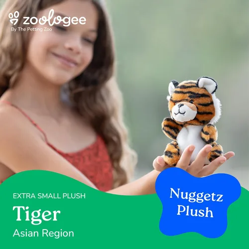 Miniatura 2 de The Petting Zoo Peluche de tigre, regalos para niños, animales de vida silvestre Nuggetz, juguete de peluche de tigre a rayas naranjas, 6 pulgadas
