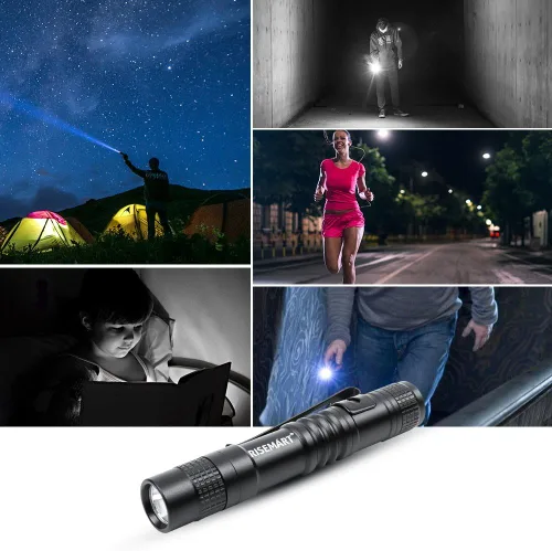 Miniatura 5 de RISEMART Mini Linterna Súper Pequeña AAA 100 Lúmenes Ultra Brillante Luz LED Tipo Bolígrafo Clip de Bolsillo Antorcha Táctica (3.5" 2 Unidades)
