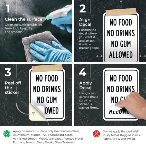 Miniatura 3 de Cartel de "No Food No Drinks No Gum Allowed", 10 x 7 pulgadas, calcomanías de vinilo de 4 mil, resistentes a la intemperie, fabricadas en Estados