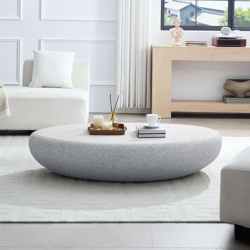 Miniatura 22 de Ø35.43'' Mesa de café redonda para sala de estar, moderna mesa de café en forma de tambor, material de fibra de vidrio, sin ensamblaje, beige