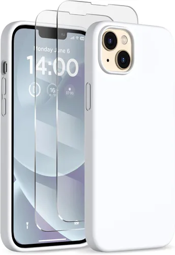 Miniatura 32 de Funda de silicona diseñada para iPhone 14 Plus, con 2 protectores de pantalla, funda protectora de cuerpo completo a prueba de golpes, funda delgada