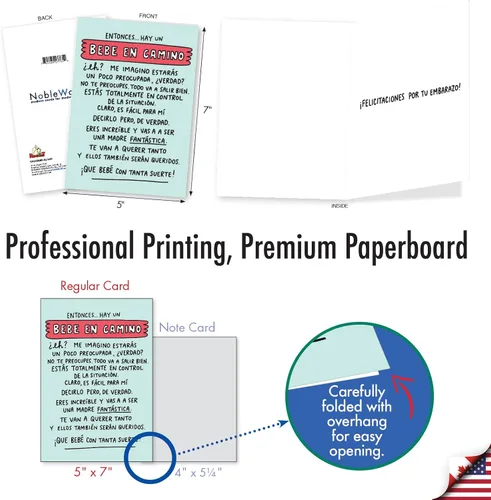 Miniatura 4 de NobleWorks Divertida tarjeta de papel para bebé español con sobre de 5 x 7 pulgadas (1 tarjeta) ducha, anuncio - En Camino C6355BBG-SL