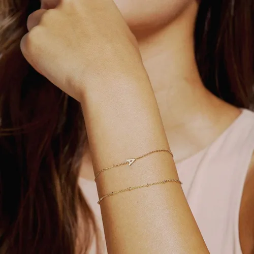 Miniatura 7 de Dainty Gold Initial Pulseras chapadas en oro de 14 quilates, delicadas, personalizables, con iniciales, para mujer, adolescente, niña, joyas