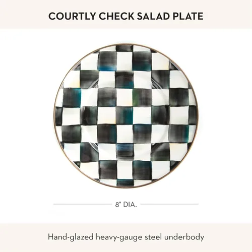 Miniatura 4 de MACKENZIE-CHILDS Plato esmaltado para ensalada y postre, plato pequeño para un postre o plato de aperitivo, 8 pulgadas, a cuadros cortesanos