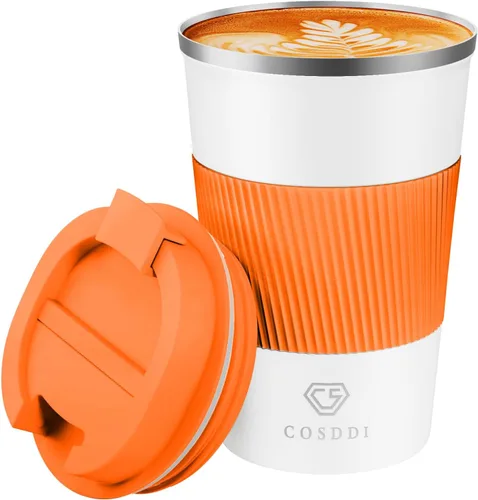 Miniatura 27 de Vaso térmico de acero inoxidable de 12 onzas con aislamiento al vacío, taza de viaje a prueba de derrames con tapa, para mantener caliente/café