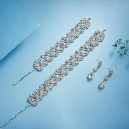 Miniatura 5 de Paxuan Gargantilla de boda con diamantes de imitación para mujer, collar y aretes, pulsera, cristal