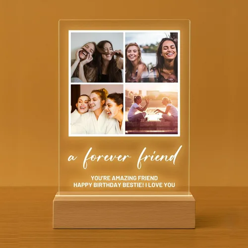 Miniatura 2 de Placa de fotos personalizada con soporte de luz LED de madera, acrílico, regalo para mejor amiga para ella, regalo para él, collage de fotos