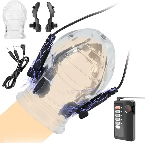 Jaula de castidad de choque eléctrico, entrenador de pene de descarga eléctrica para hombres, jaula para pene recargable con vibración remota,