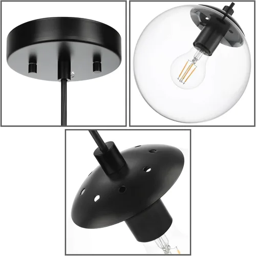 Miniatura 8 de XiNBEi Lighting - Lámpara colgante de globo de 8 pulgadas con latón satinado de vidrio transparente Mid Century Modern, Adjustable, Round Hanging
