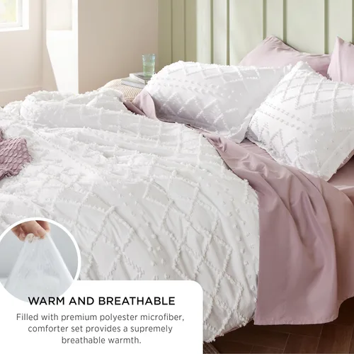 Miniatura 6 de Bedsure Juego de edredón tamaño individual, juego de ropa de cama bohemio con copetudo, estilo bohemio, desgastado y elegante, juego de ropa de cama