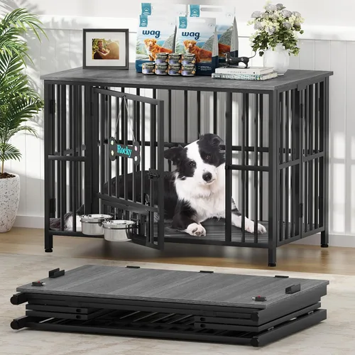 Miniatura 13 de Easycom Mueble plegable para perros de 43 pulgadas, no se ensambla para perros, jaulas decorativas para interiores, jaulas XL para perros grandes
