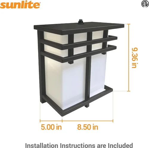 Miniatura 2 de Sunlite 88686 LED Mission Style - Accesorio para exteriores, 12 vatios (75 W = ), 800 lúmenes, fotocélula incorporada, acabado negro, lente blanca