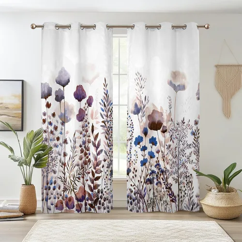 Miniatura 32 de Renaiss - Cortinas opacas florales boho, cortinas de ventana con aislamiento térmico y estampado de flores y plantas bohemias para dormitorio