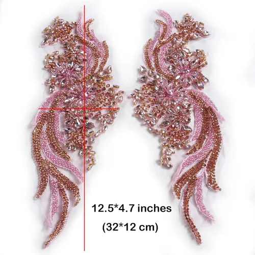 Miniatura 2 de Apliques de encaje con cuentas de diamantes de imitación hechos a mano, parches de apliques para ropa DIY, apliques de cuentas para decoración