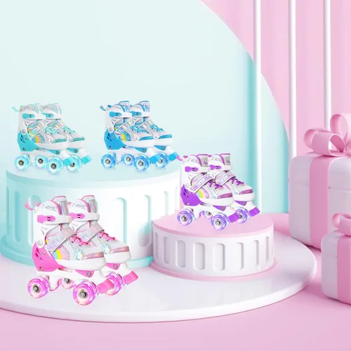 Miniatura 7 de Patines de ruedas Nattork para niños y niñas, patines cuádruples ajustables en 4 tallas para niños con ruedas iluminadas, genial regalo de verde