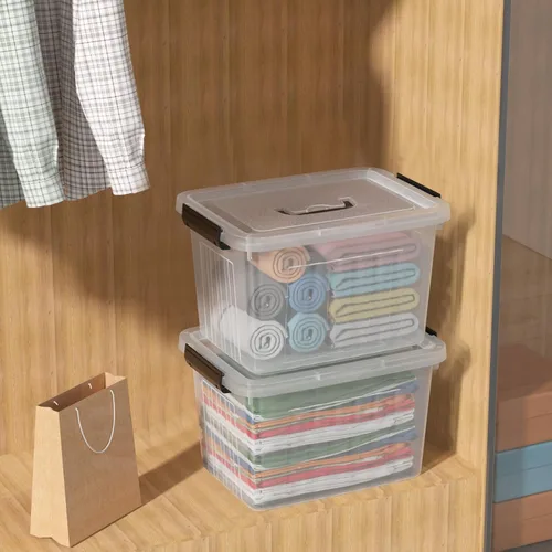 Miniatura 7 de Contenedor de plástico transparente de 18 cuartos de galón con tapas, caja de pestillo con asa, 4 paquetes