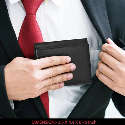 Miniatura 4 de Carteras de cuero de plegado tríptico para hombres, con interferencia de radiofrecuencia (RFID), bolsillo frontal y 9 ranuras para tarjetas