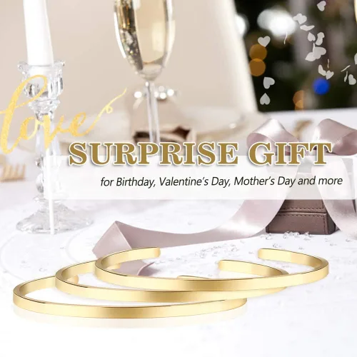 Miniatura 5 de Lolalet Paquete de 2 pulseras ovaladas delgadas para novia esposa mamá chapado en oro rosa de 18 quilates pulseras de amor para parejas acabado