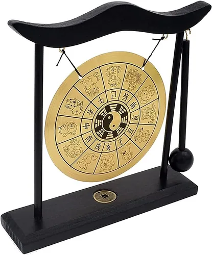 Miniatura 5 de Gong de escritorio de latón de arte zen de Hooshing, feng shui con soporte, decoración asiática para oficina en casa, signos del zodíaco chino