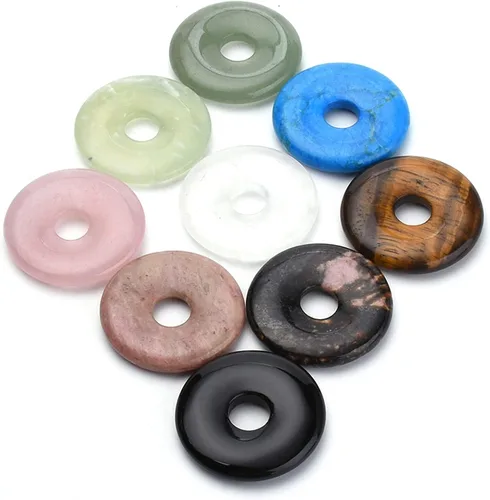Miniatura 17 de FASHEWELRY 10 colgantes de piedras preciosas de disco de jade natural de 0.945-0.984 in, agujero grande curativo chakra, piedra pulida, abalorios