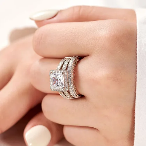 Miniatura 4 de Wuziwen Anillo de compromiso de 4 quilates para mujer, plata de ley, circonita cúbica, anillo de boda